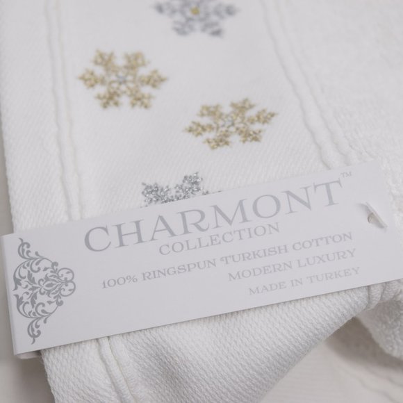 Charmont Collection Shining Snowflakes Bath Towel White Turkish Cotton Christmas - Picture 5 of 10